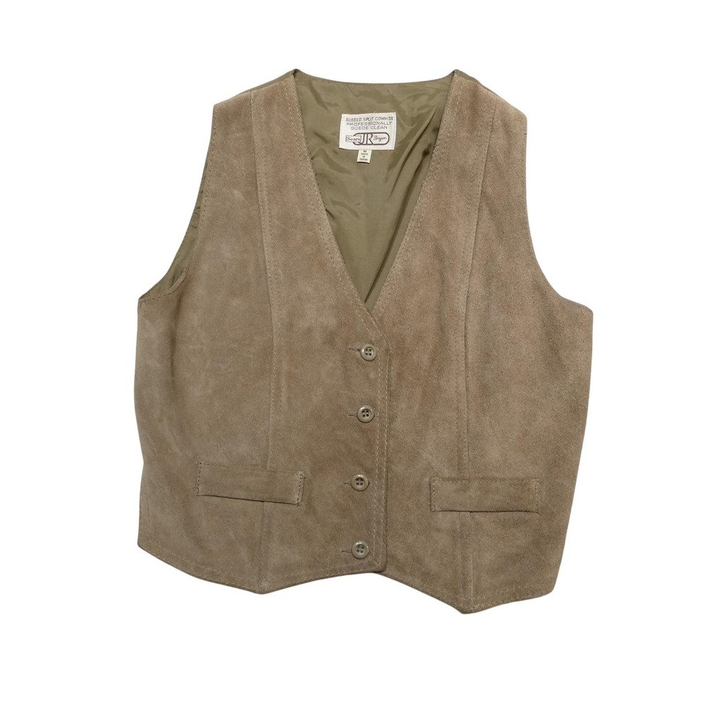 Vintage Sears JR Bazaar Vest Mens Medium Brown Suede Lined Belted Taiwan Western